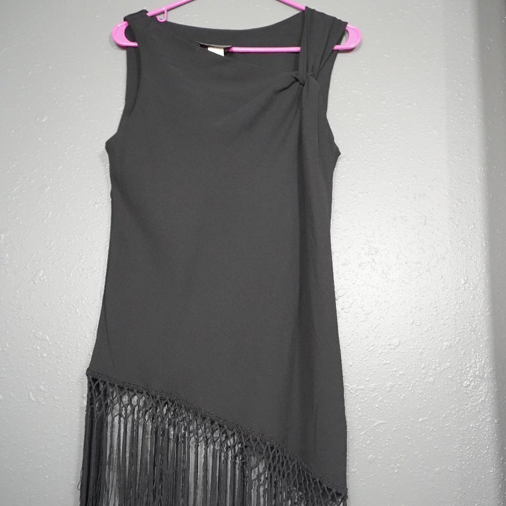 S.L. Fashions Womens Black Sleeveless Fringe Vintage Twist Blouse Top Size 14